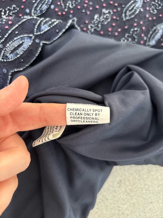 Frank Usher Navy Beaded Embroidered Top Heavy Luxe Blouse Event Quiet Luxury S - Picture 12 of 16